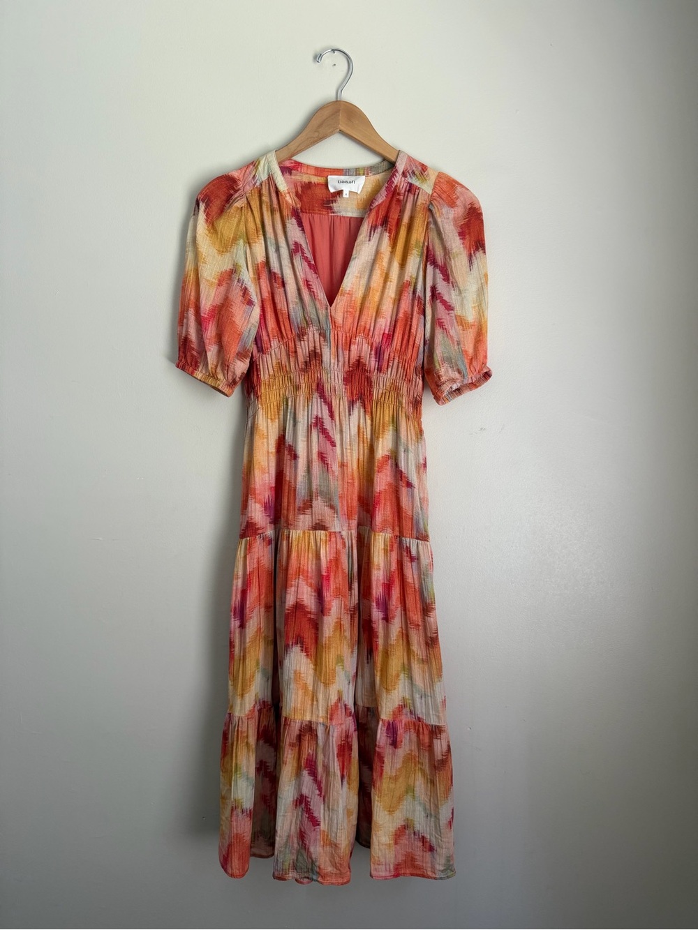 Ba&sh Abstract Print Smocked Midi Dress | Size 0 (XS)